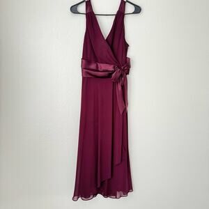 Jones Wear Dress Women's Size 14 Red Purple V-Neck Flowy Cocktail Midi Dress Bow
